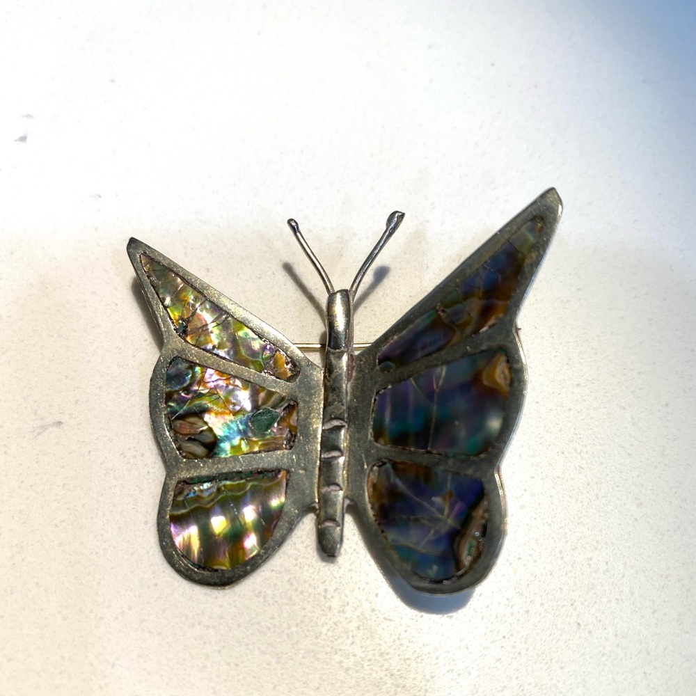 Vintage 925 Abalone Shell Butterfly brooch/pin.